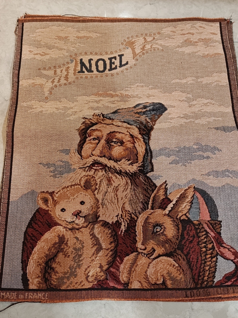 2 Vintage Christmas Santa and Toys Tapestry/Textile Made In France Crafts